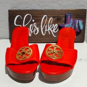 Tory Burch deep orange wedge